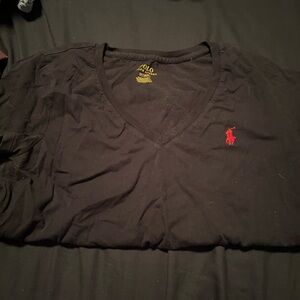 black v neck polo short sleeve shirt